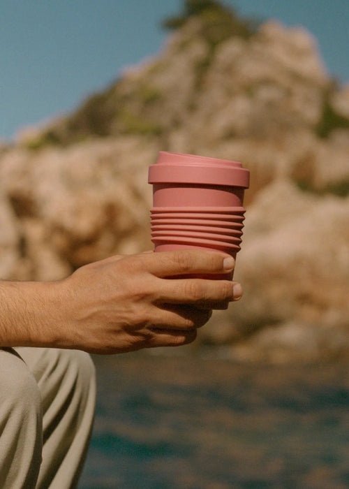 Menaje Outdoor Eco - Pack de 2 vasos de café con tapa de material reciclado - Terracota