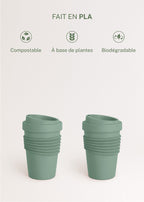 Kitchenware Outdoor Eco - Pack of 2 Coffee Cups with Lid in Recycled Material - Sage Green