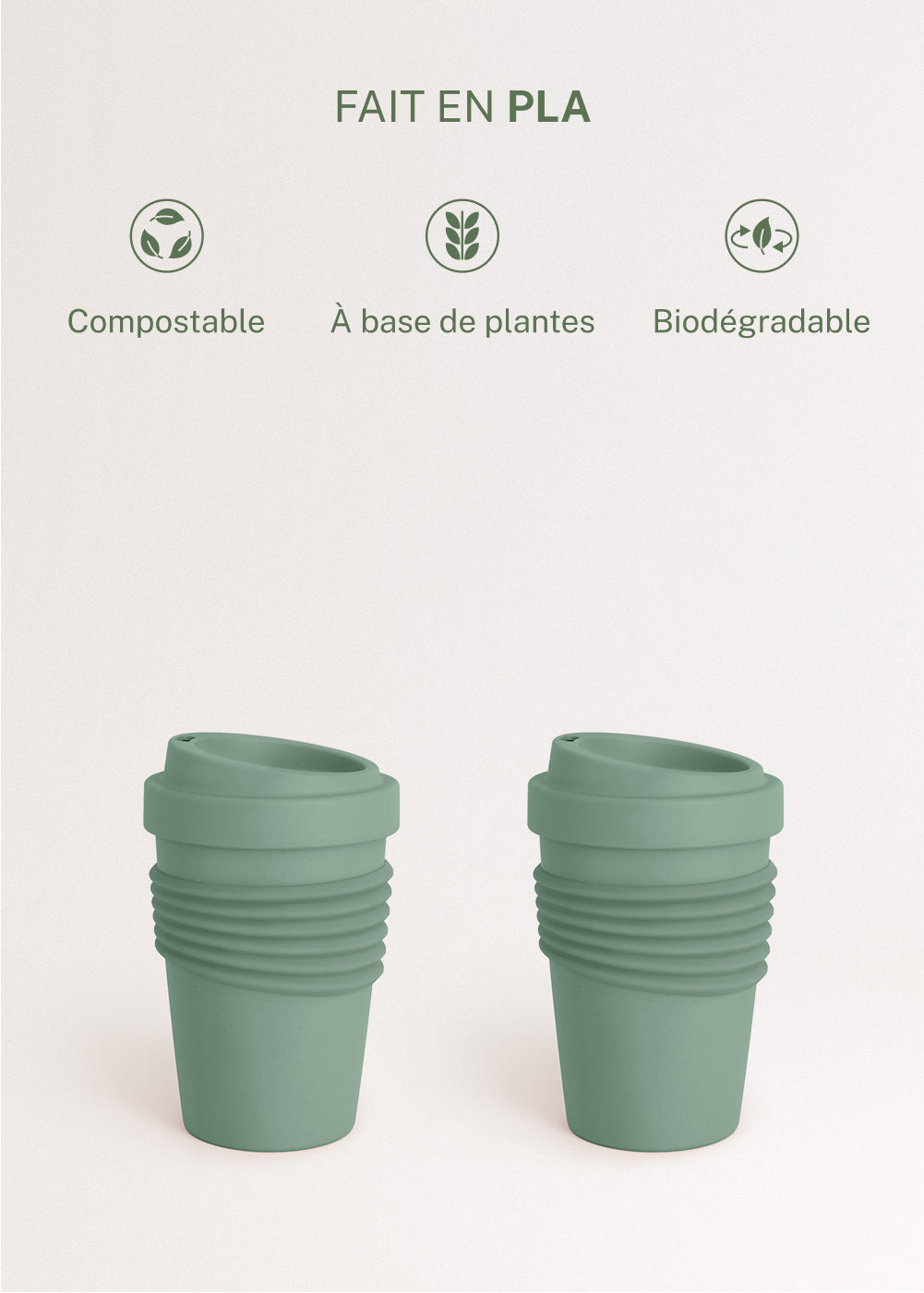 Kitchenware Outdoor Eco - Pack of 2 Coffee Cups with Lid in Recycled Material - Sage Green