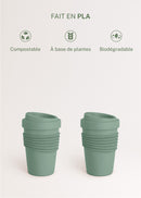 Kitchenware Outdoor Eco - Pack of 2 Coffee Glasses with Recycled Material Lid - Sage Green