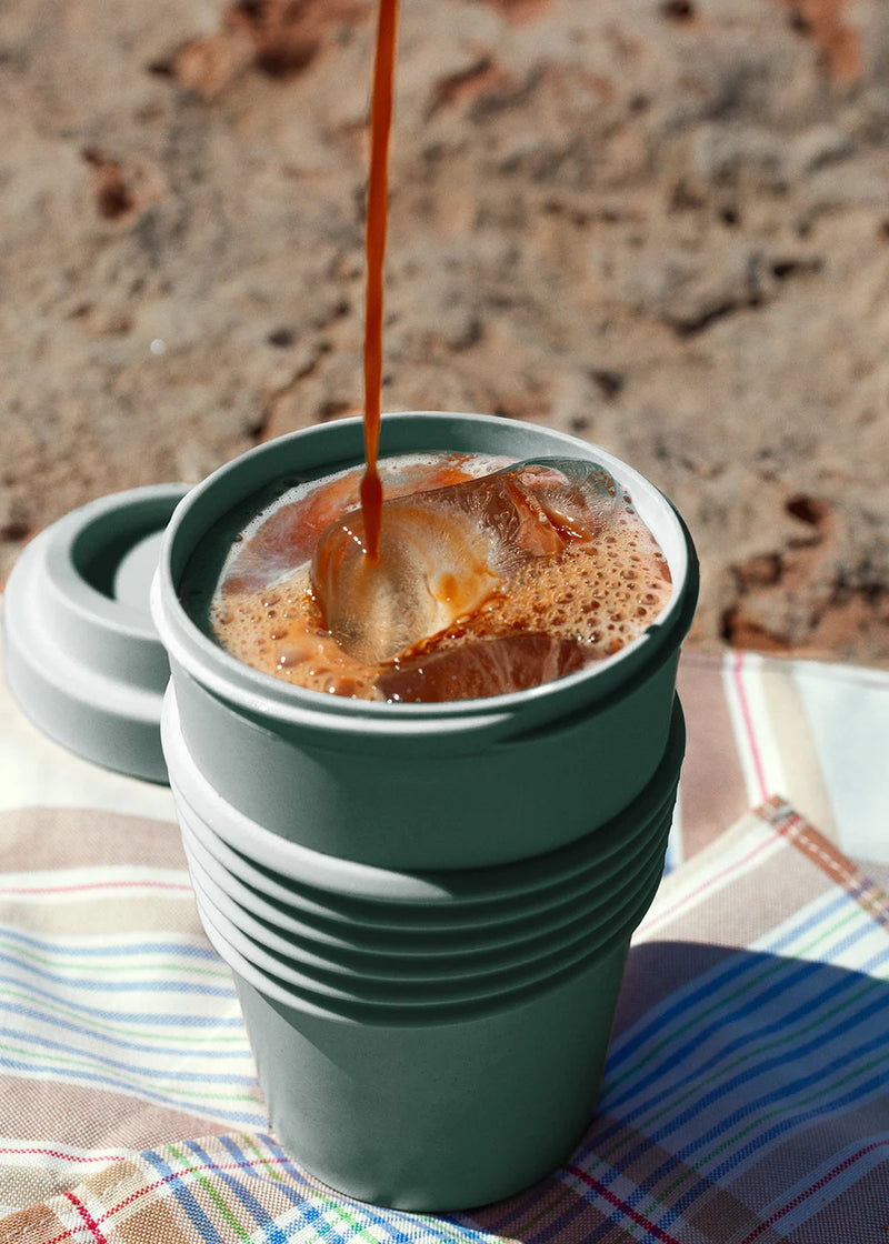 Kitchenware Outdoor Eco - Pack of 2 Coffee Glasses with Recycled Material Lid - Sage Green