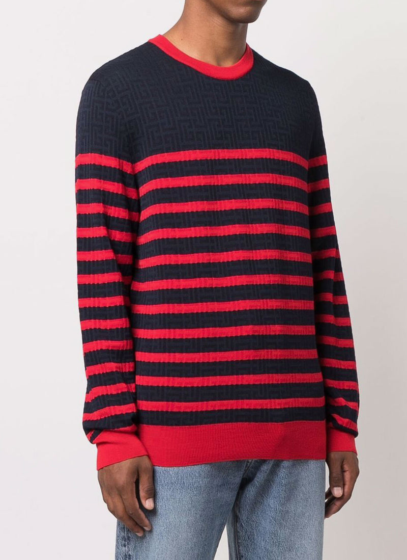 Balmain - Pull Monogramme - Marine Rouge - Homme