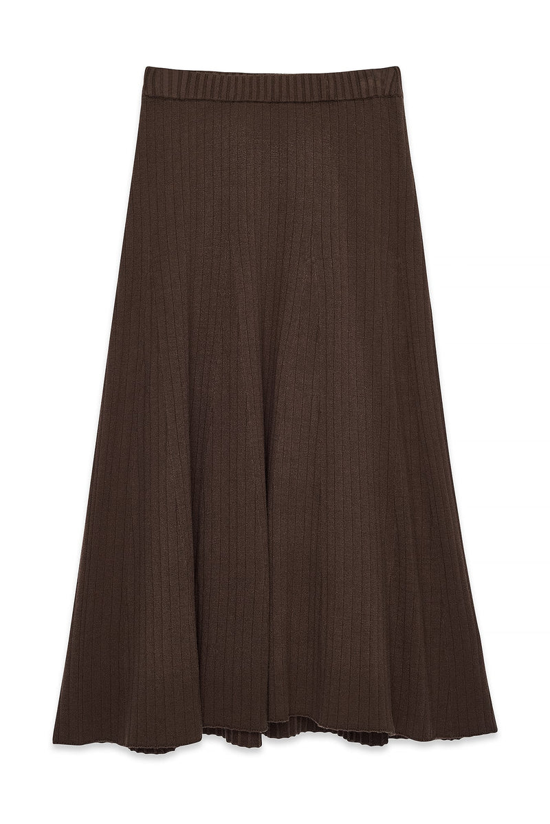 Jupe Longue Asymétrique En Maille Marron