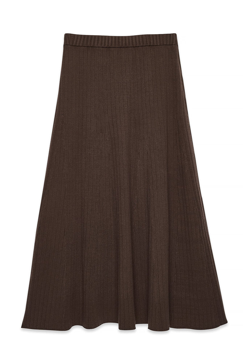 Jupe Longue Asymétrique En Maille Marron