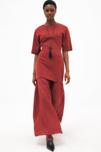 Robe Longue En Maille Mélangée Rouge