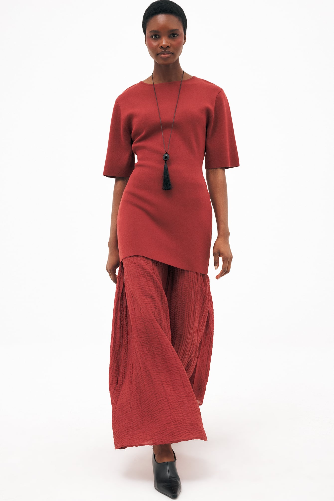 Robe Longue En Maille Mélangée Rouge