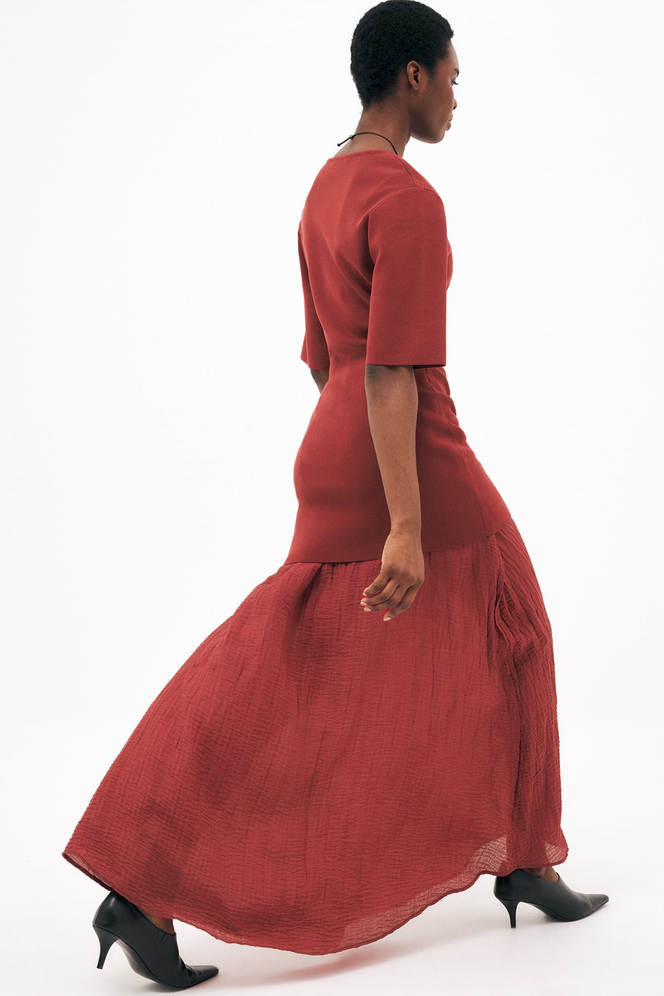 Robe Longue En Maille Mélangée Rouge