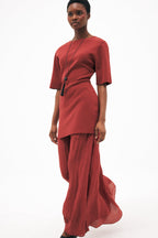 Robe Longue En Maille Mélangée Rouge