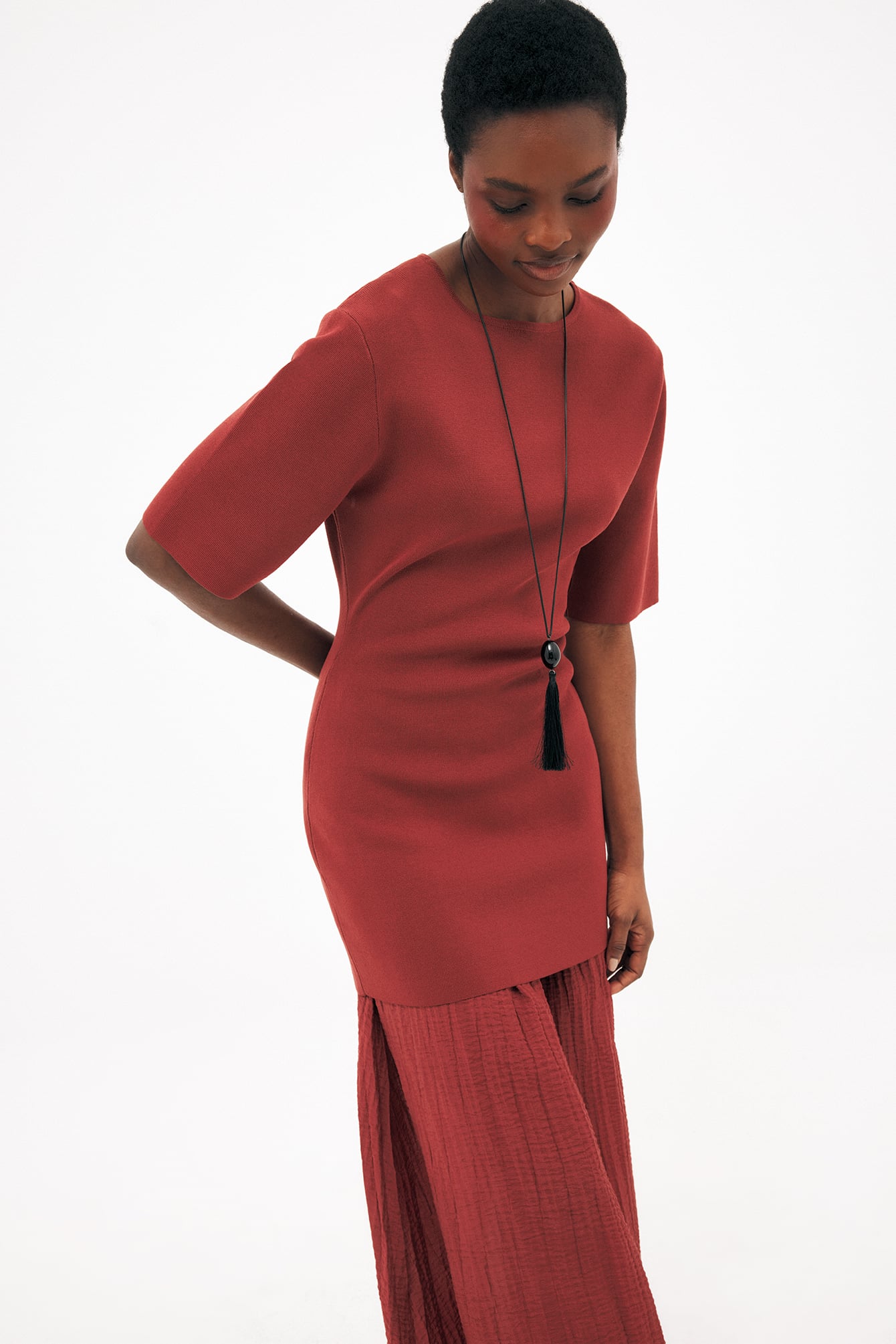 Robe Longue En Maille Mélangée Rouge