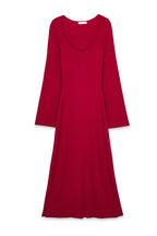 Fine Knitted Trumpet Sleeve Midi Dress Rouge