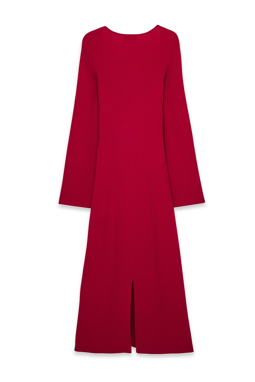 Fine Knitted Trumpet Sleeve Midi Dress Rouge