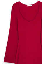 Fine Knitted Trumpet Sleeve Midi Dress Rouge