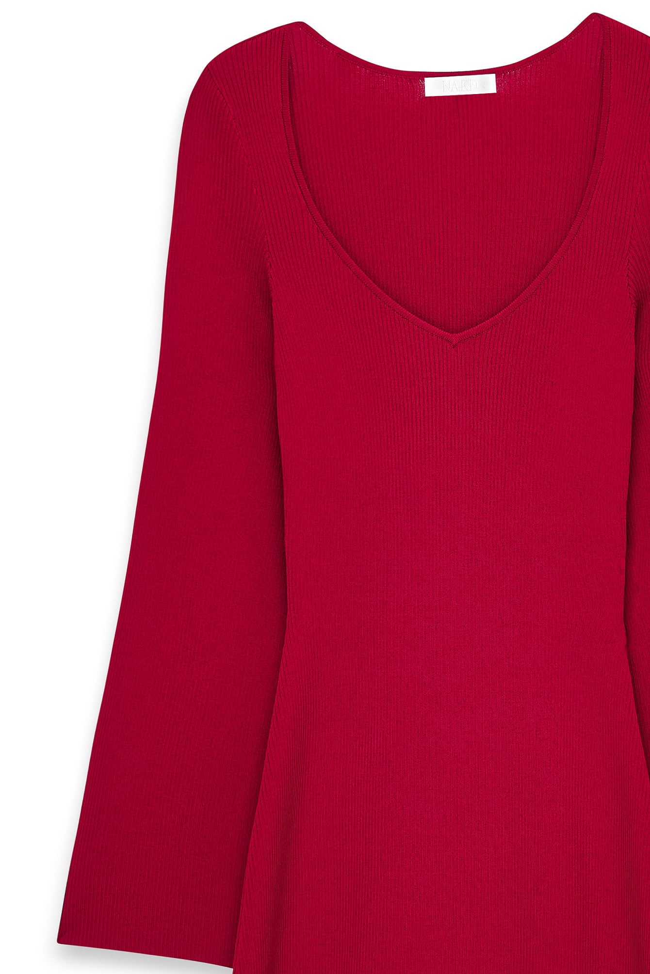 Fine Knitted Trumpet Sleeve Midi Dress Rouge