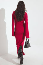 Fine Knitted Trumpet Sleeve Midi Dress Rouge