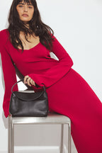 Fine Knitted Trumpet Sleeve Midi Dress Rouge