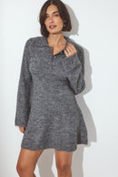 Robe Courte Évasée En Maille Gris