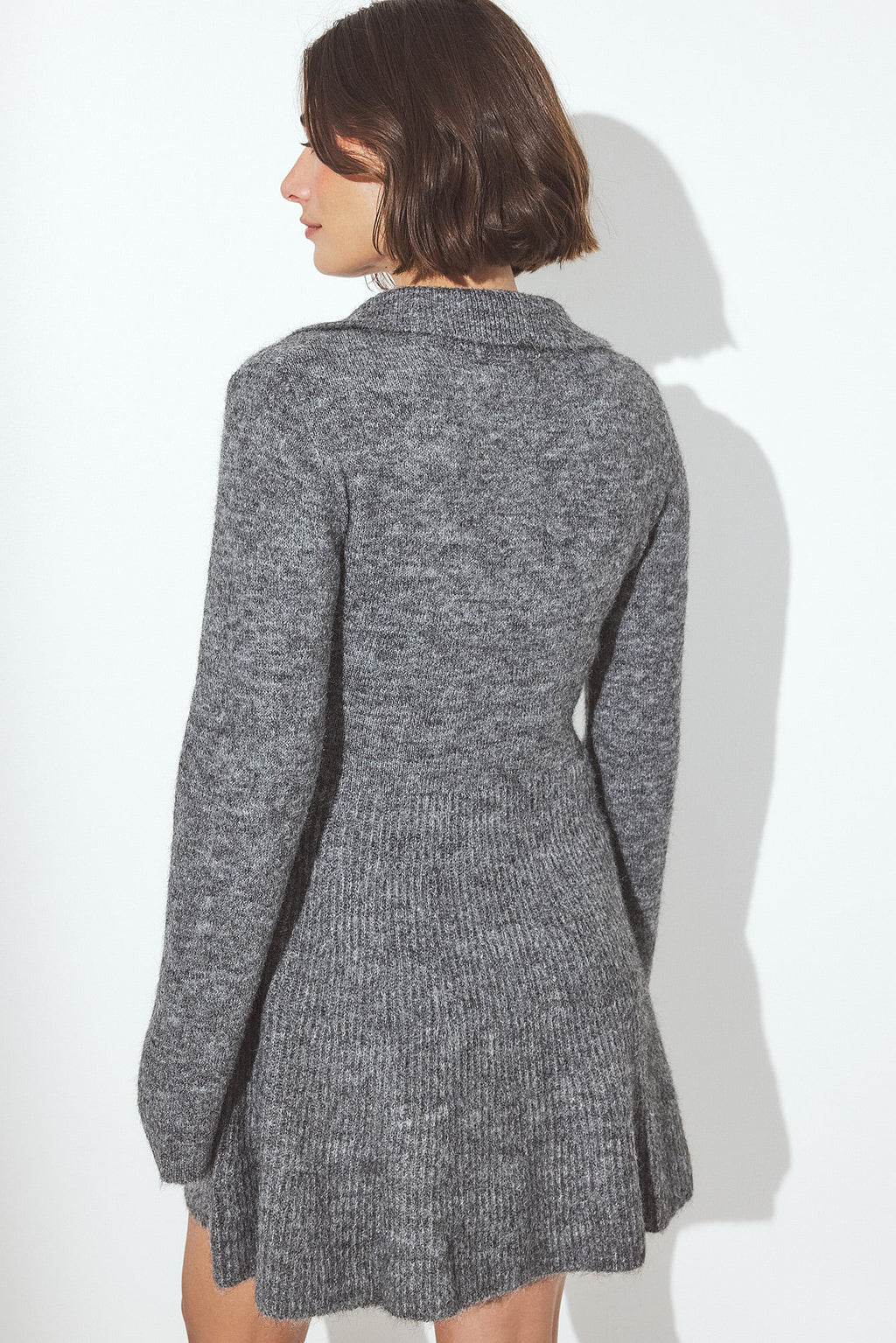 Robe Courte Évasée En Maille Gris