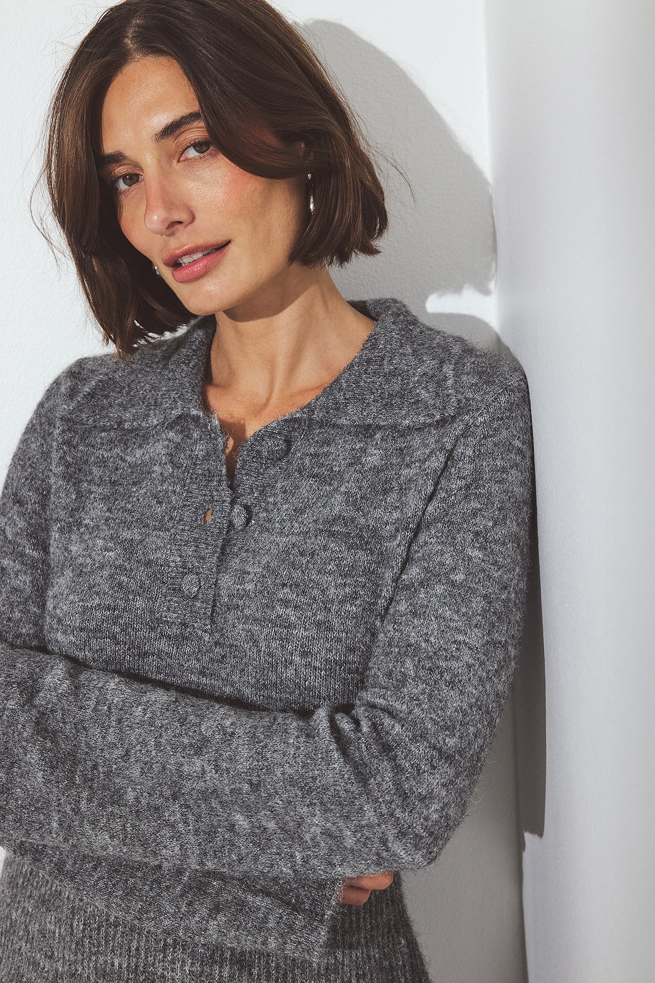 Robe Courte Évasée En Maille Gris