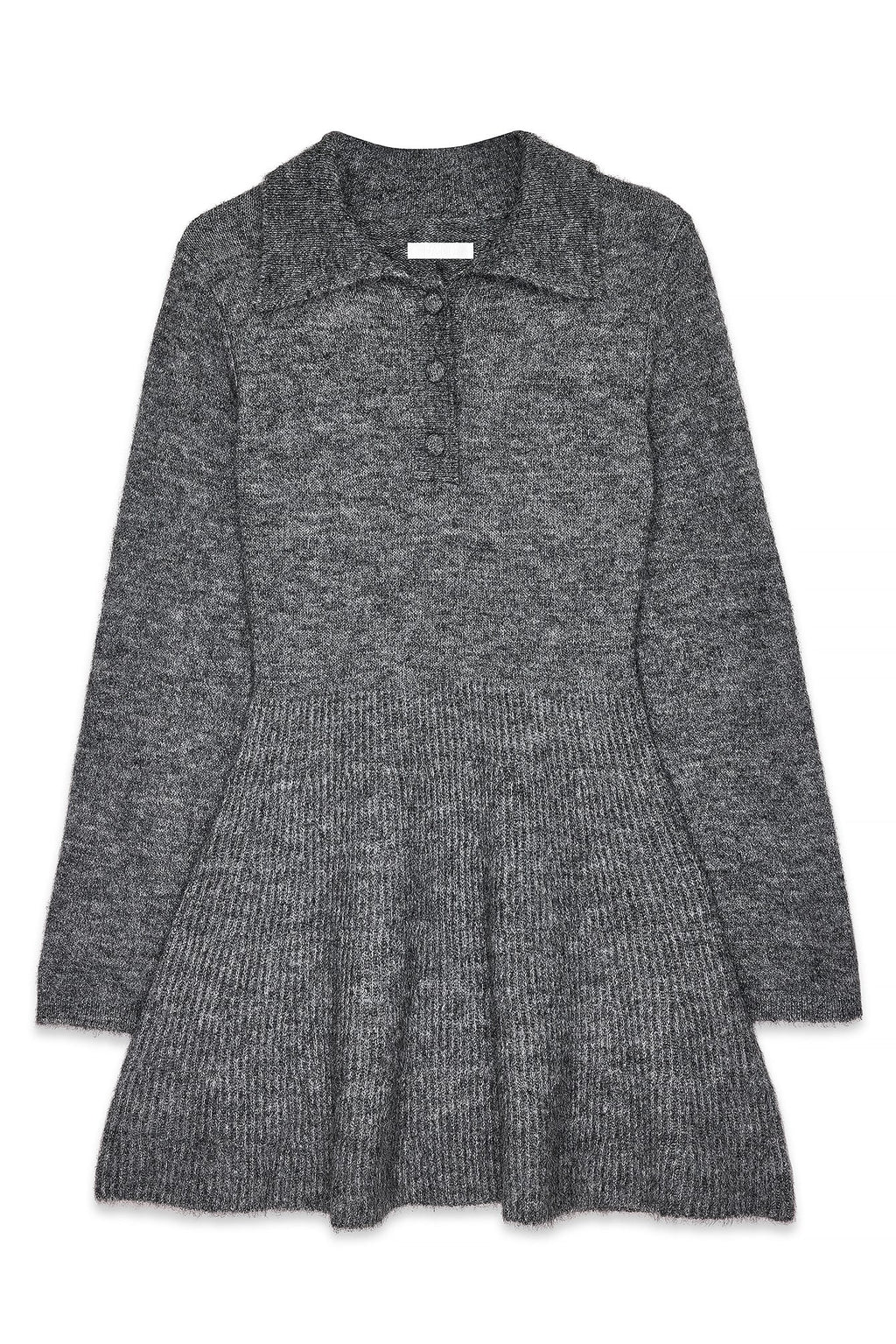 Robe Courte Évasée En Maille Gris