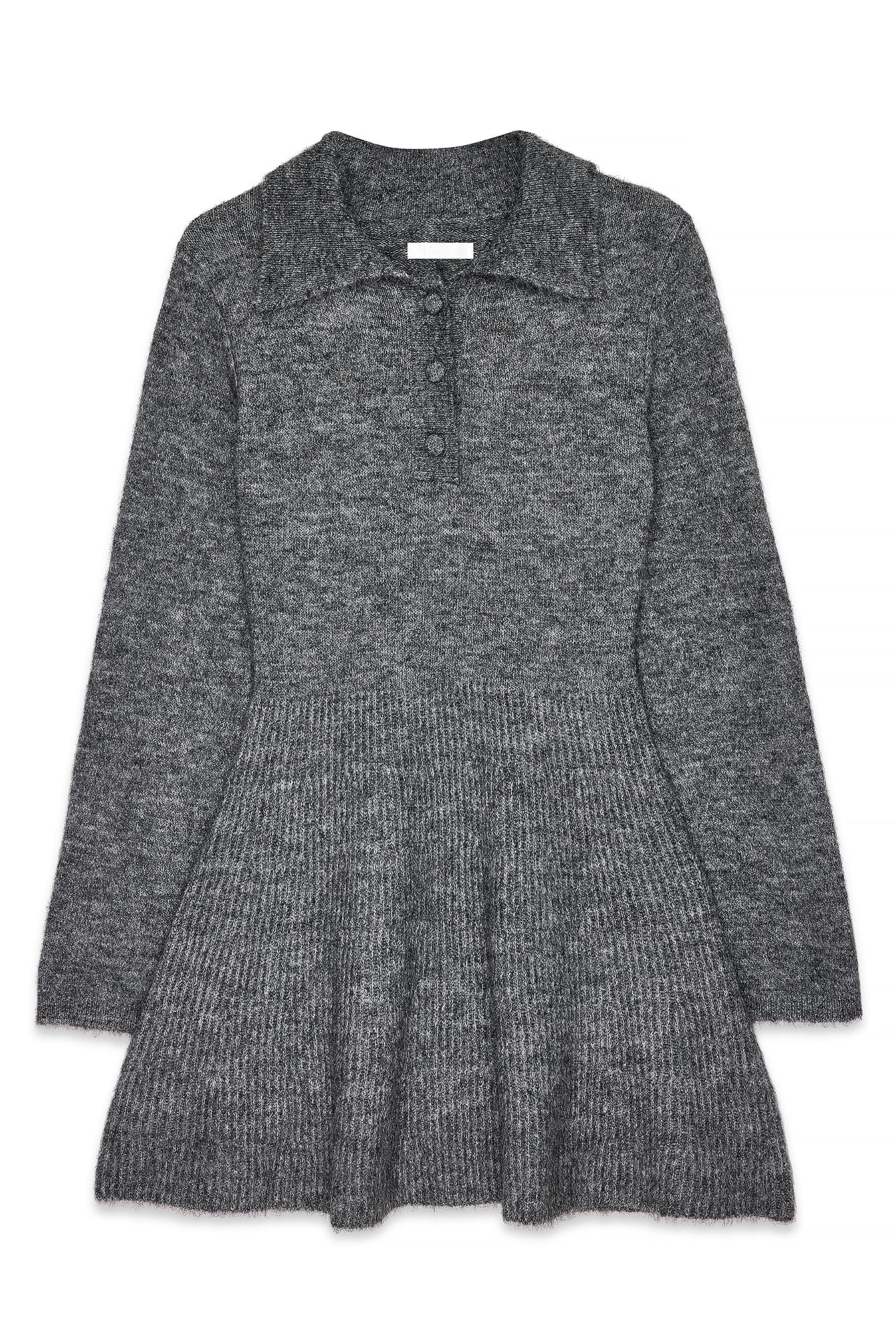 Robe Courte Évasée En Maille Gris