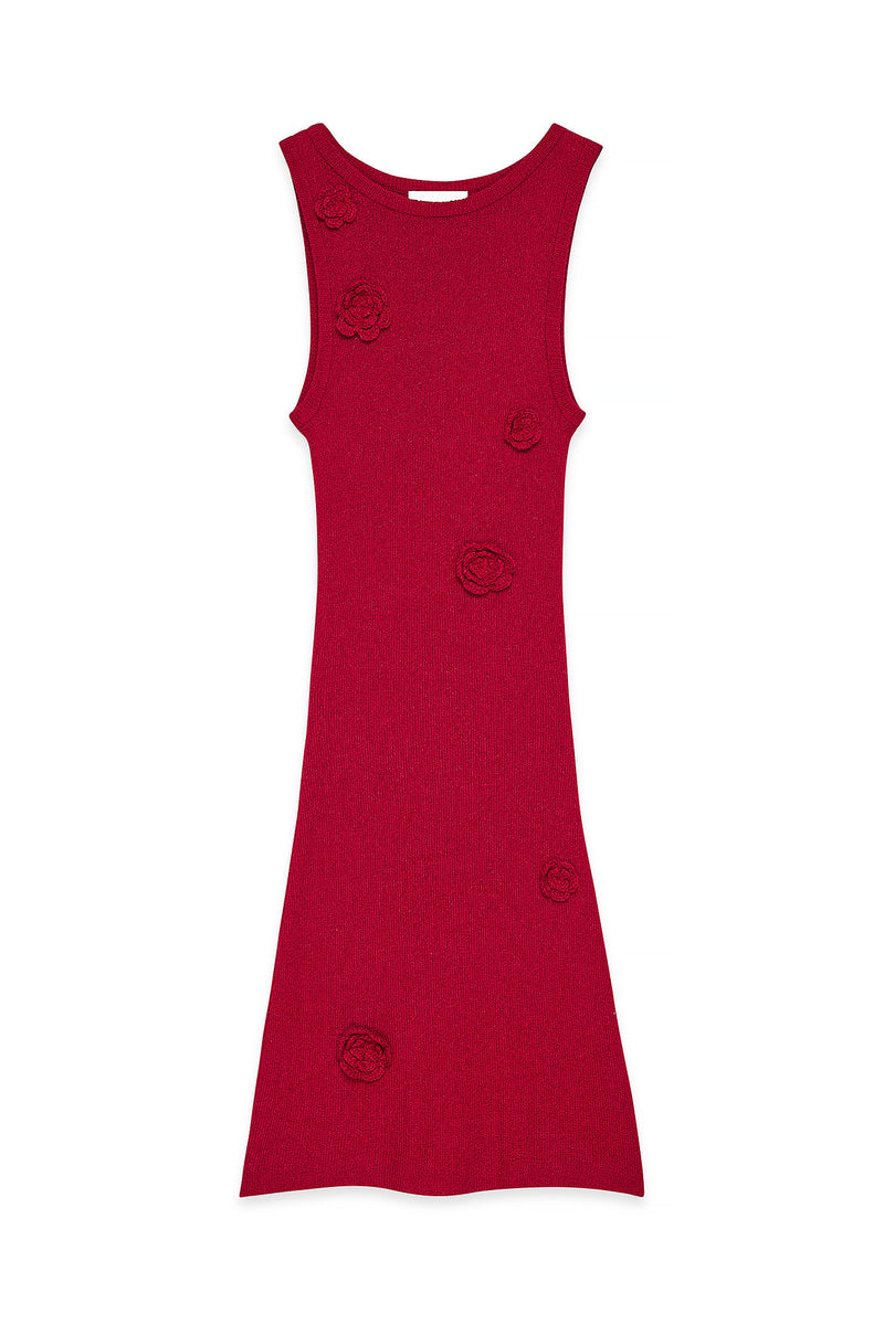 Robe Courte En Maille Avec Fleur Rouge