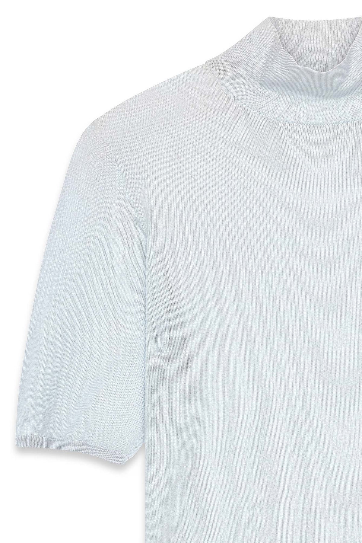 Top Knitted Merino Wool Short Sleeve - Bleu