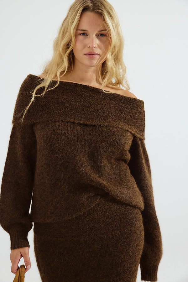 Pull Knitted Off Shoulder - Marron