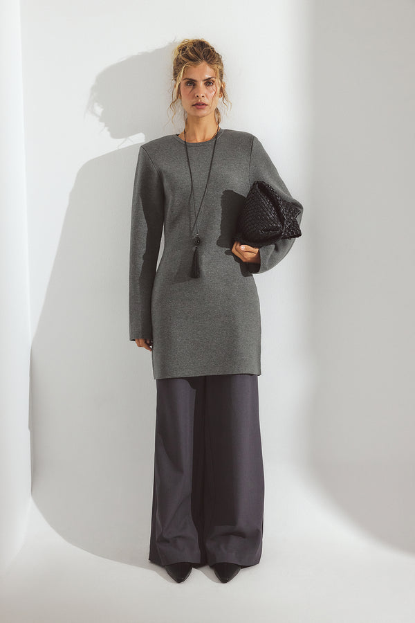 Robe Knitted Padded Shoulder Mini - Gris