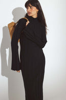 Robe Longue En Maille Côtelée À Col Roulé Noir