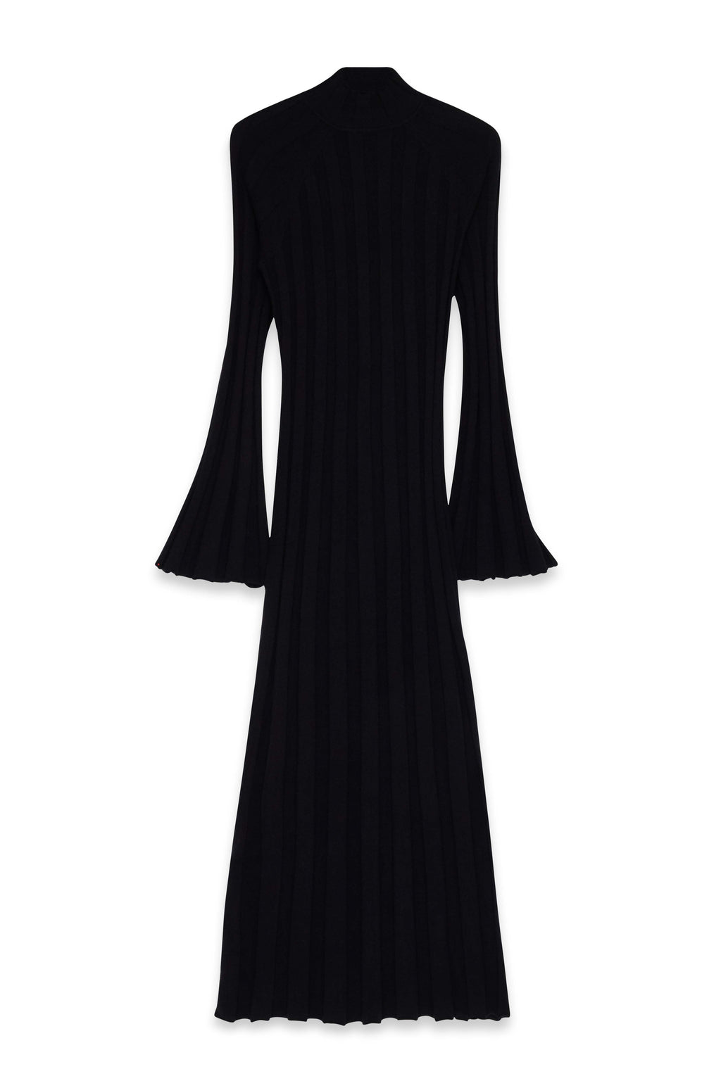 Vestido Largo De Punto Acanalado Con Cuello Vuelto Negro