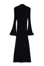 Vestido Largo De Punto Acanalado Con Cuello Vuelto Negro