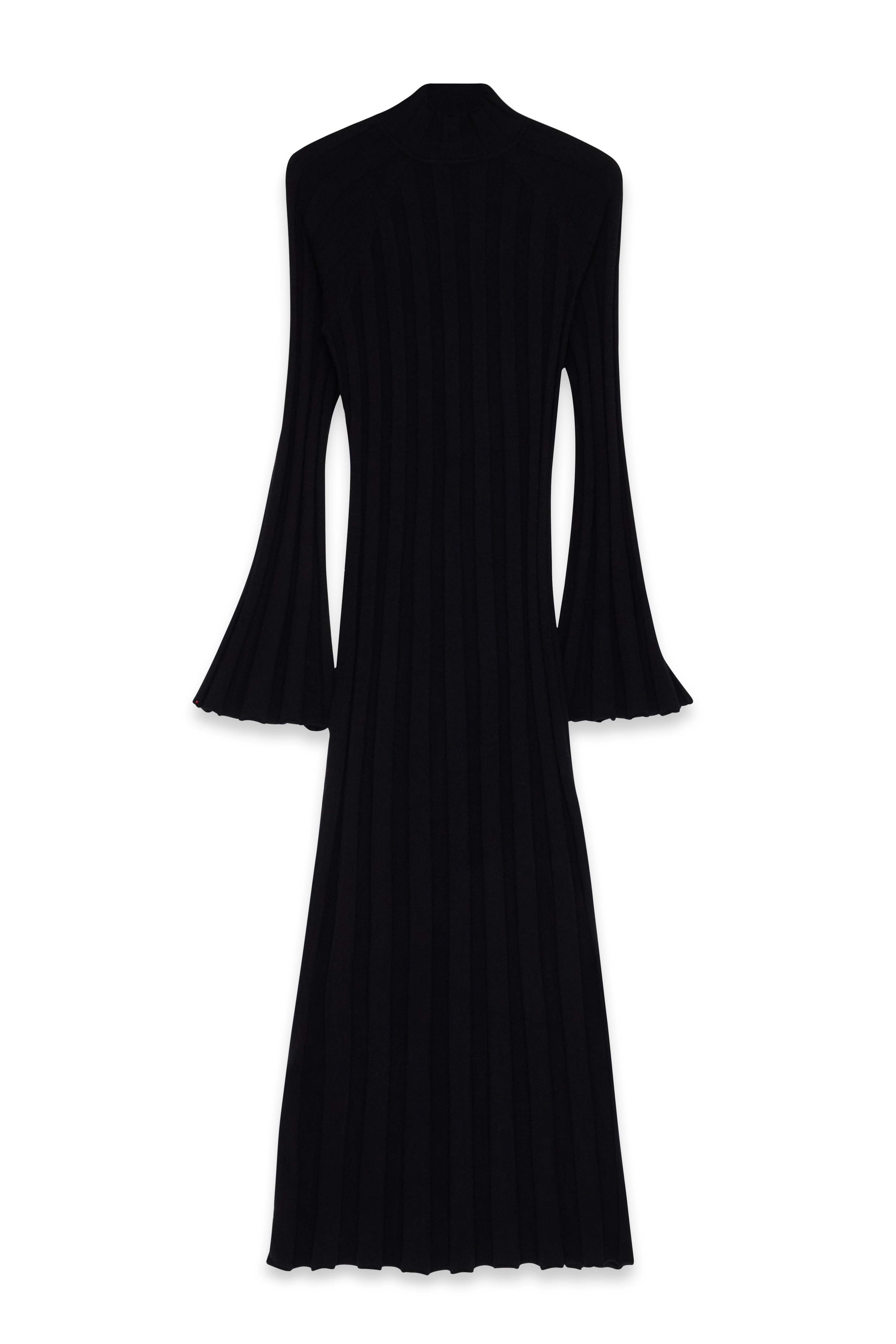 Vestido Largo De Punto Acanalado Con Cuello Vuelto Negro