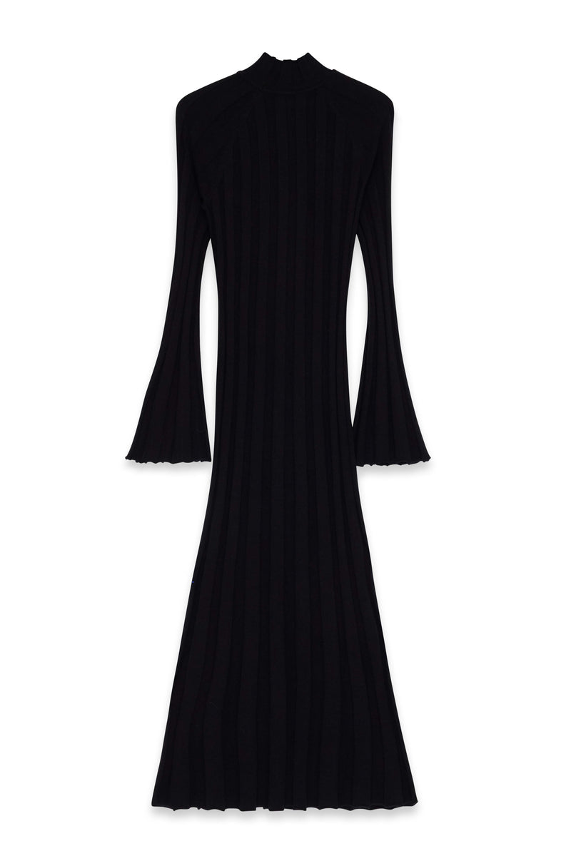 Robe Longue En Maille Côtelée À Col Roulé Noir