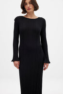 Robe Longue En Maille À Encolure Ronde Et Volants Noir