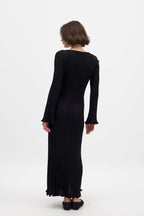 Robe Longue En Maille À Encolure Ronde Et Volants Noir