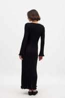 Robe Longue En Maille À Encolure Ronde Et Volants Noir