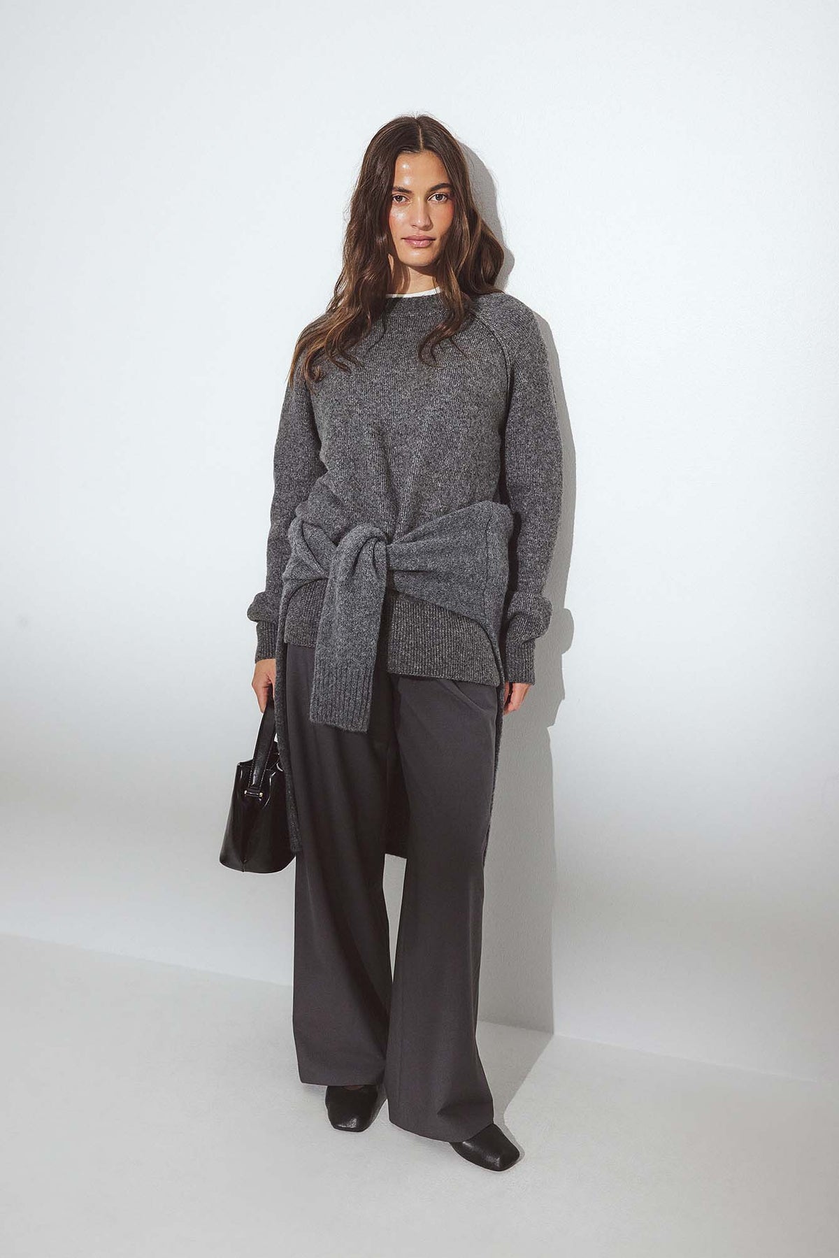 Pull Knitted Round Neck Wool Blend - Gris Moyen