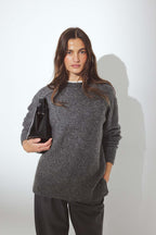 Pull Knitted Round Neck Wool Blend - Gris Moyen