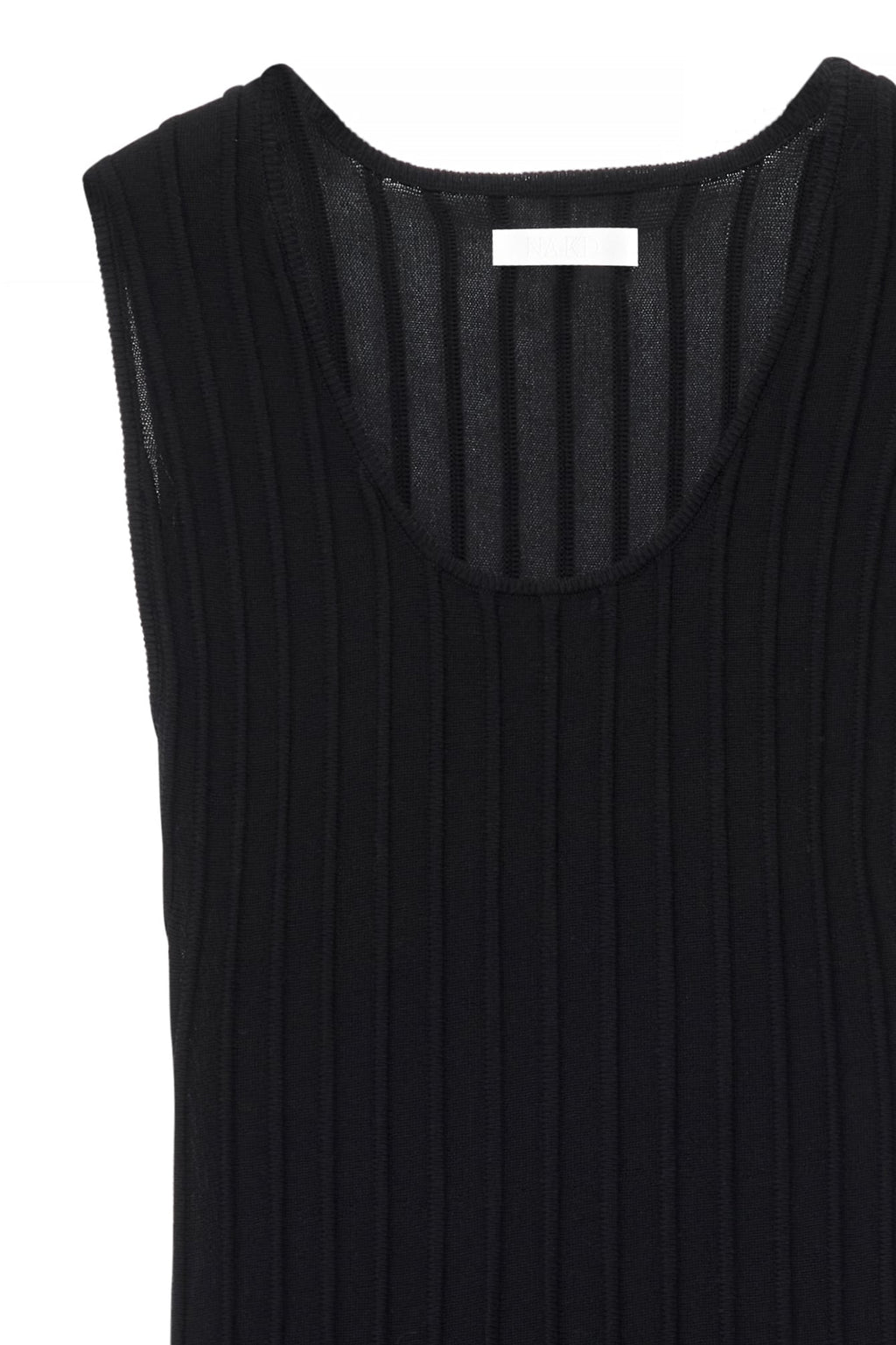 Robe Longue En Maille Côtelée À Encolure Ronde Noir