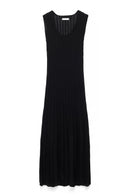 Robe Longue En Maille Côtelée À Encolure Ronde Noir