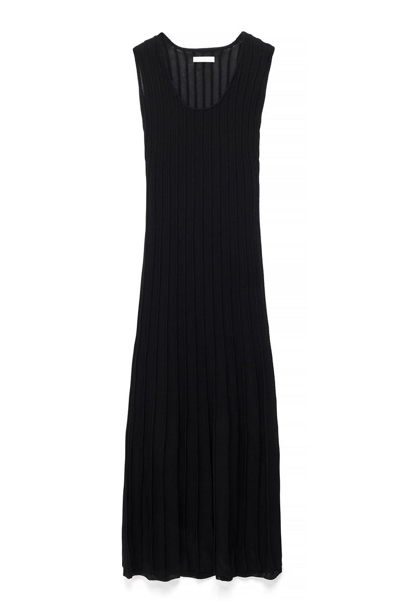 Robe Longue En Maille Côtelée À Encolure Ronde Noir