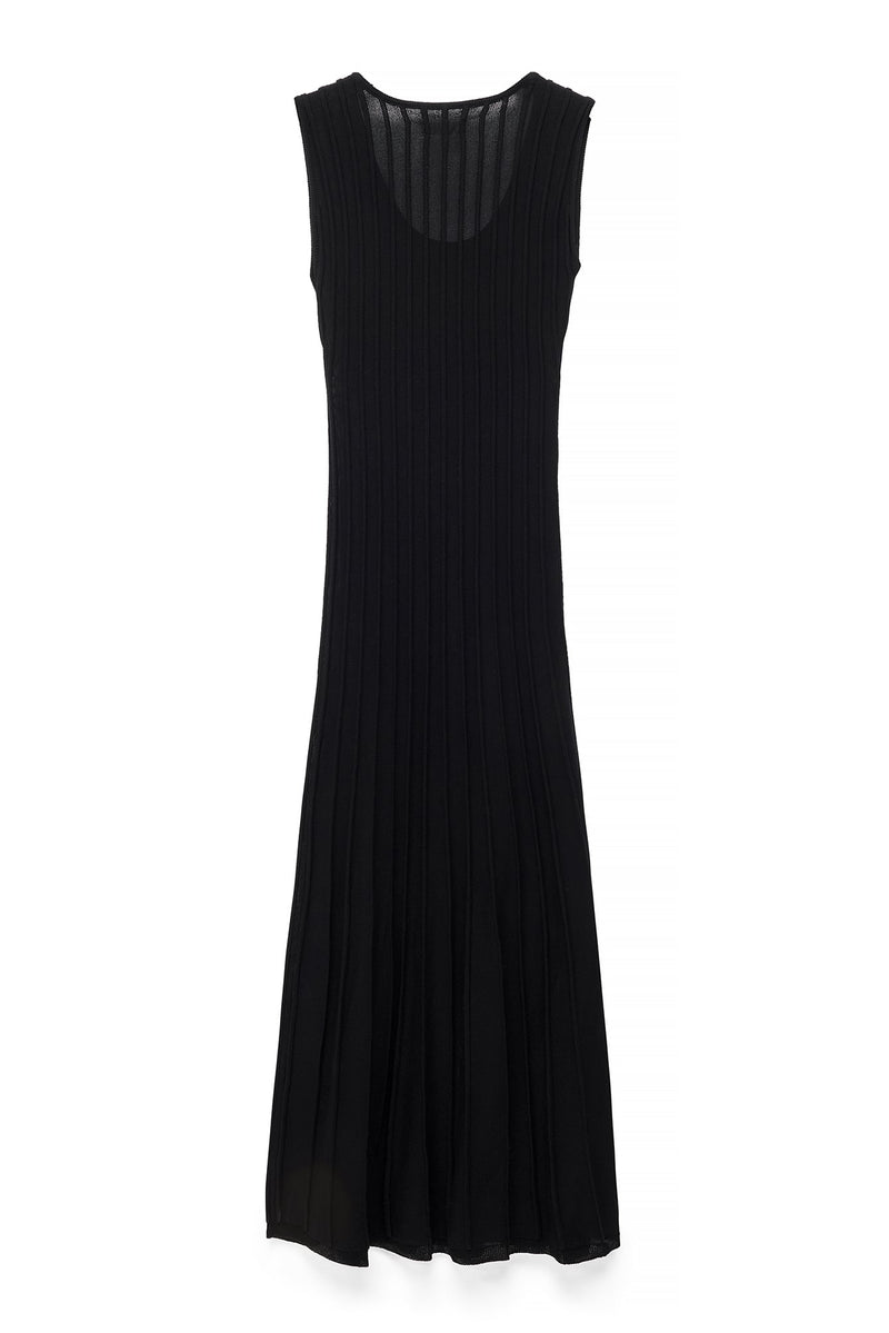 Robe Longue En Maille Côtelée À Encolure Ronde Noir