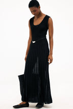 Robe Longue En Maille Côtelée À Encolure Ronde Noir