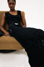 Robe Longue En Maille Côtelée À Encolure Ronde Noir
