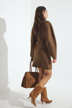 Vestido Corto De Punto De Corte Estructurado Marrón