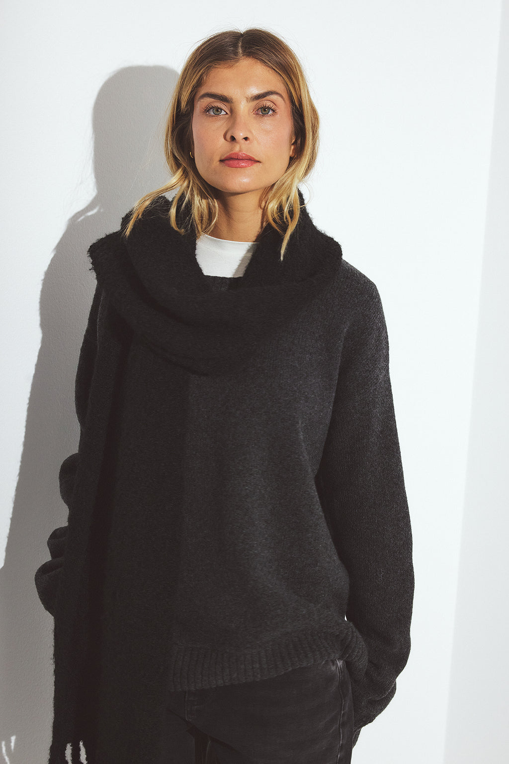 Pull Knitted Seam Detail Wool Blend - Gris Chiné Foncé