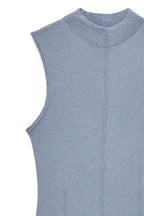 Robe Longue Sans Manches En Maille À Coutures Apparentes Bleu
