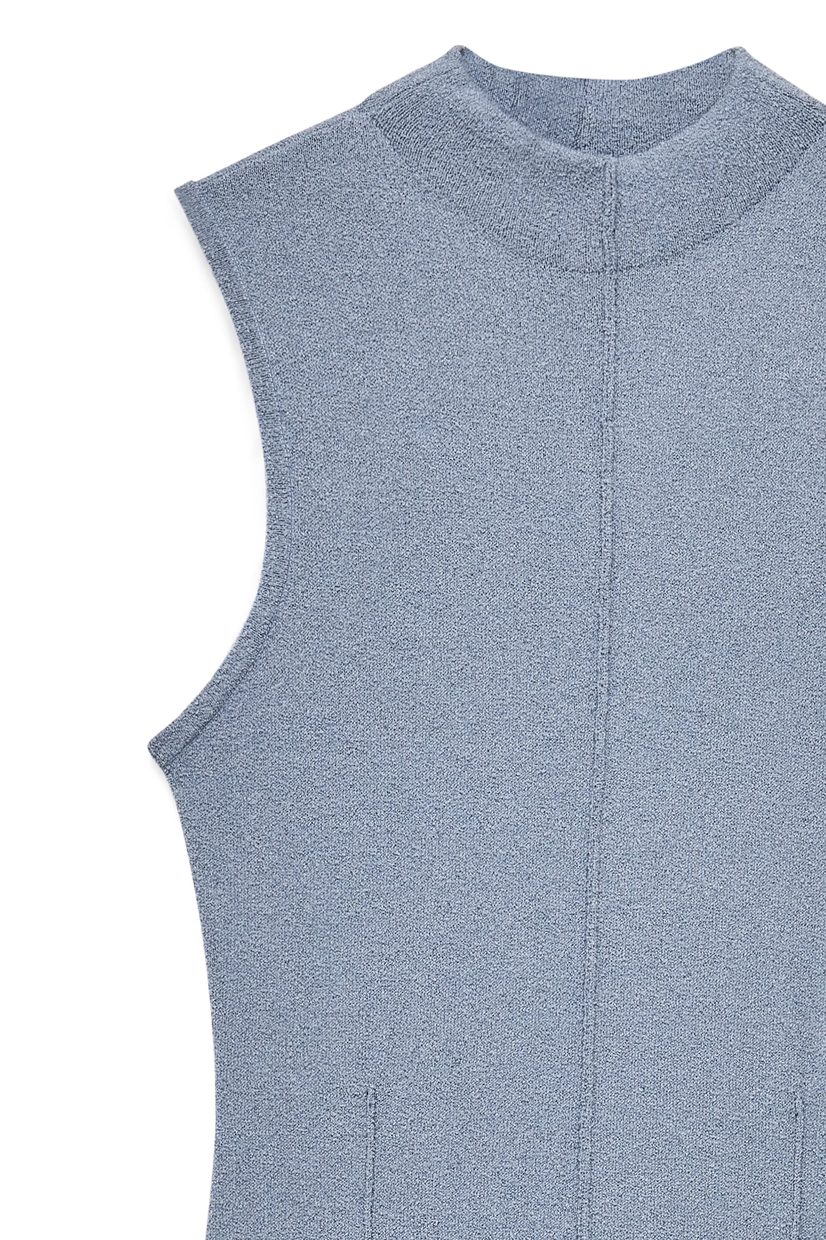 Robe Longue Sans Manches En Maille À Coutures Apparentes Bleu