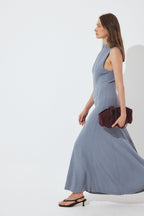Robe Longue Sans Manches En Maille À Coutures Apparentes Bleu