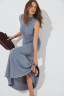 Robe Longue Sans Manches En Maille À Coutures Apparentes Bleu